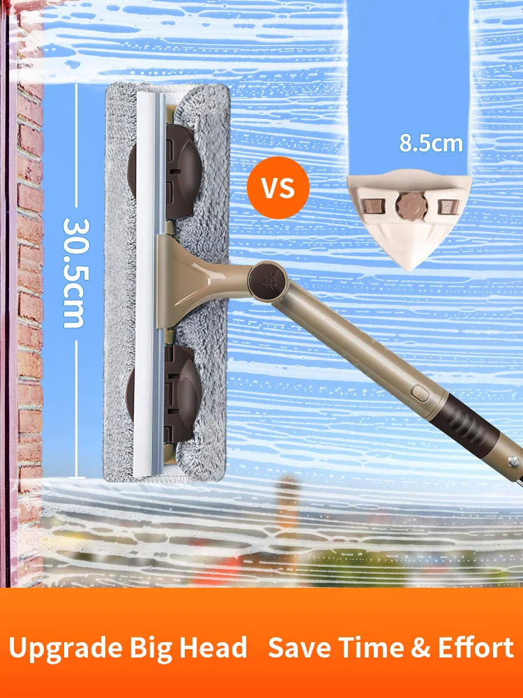 JOYBOS Glass Cleaning Tool Double-sided Telescopic Rod Window Cleaner Mop Squeegee Wiper Long Handle Rotating Head Brush JBS12