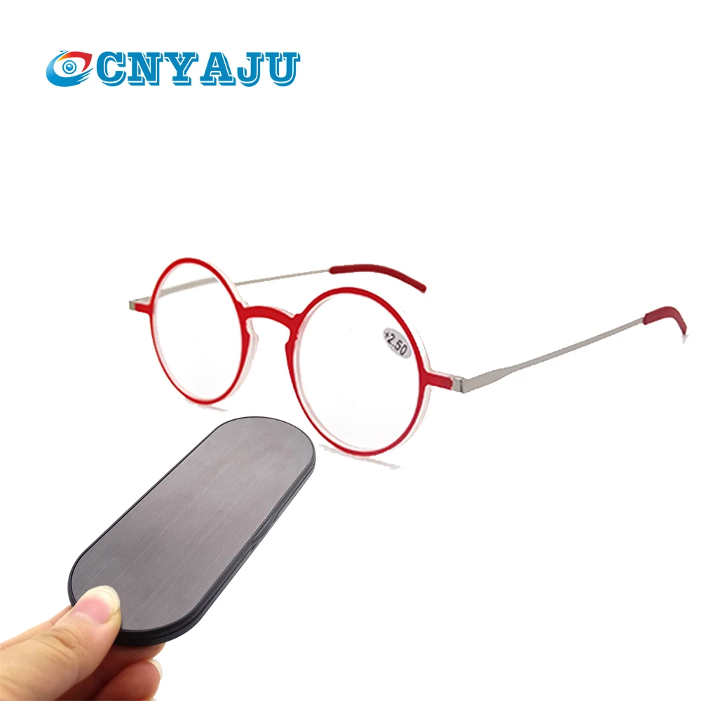 

CNYAJU Thin Frame Rectangular frames Tr90 reading glasses +aluminum magnetic case Folding Presbyopic Eyeglasse+1 1.5 2 2.5 3 3.5