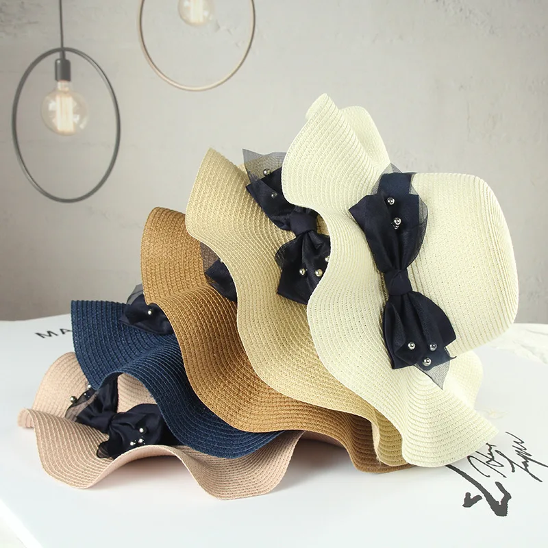 

Summer Straw Hat Women Big Wide Brim Bowknot Beach Sun Hat Foldable Sun Block UV Protection Panama Hat Bone Chapeu Feminino
