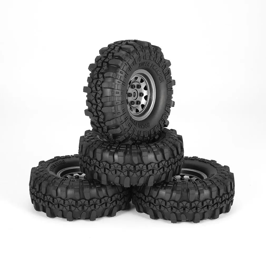 

4Pcs AX-4020 1.9 Inch 110mm Rubber Tires Tire with Metal Wheel Rim Set for 1/10 Traxxas TRX-4 SCX10 RC4 D90 RC Crawler Car Tires