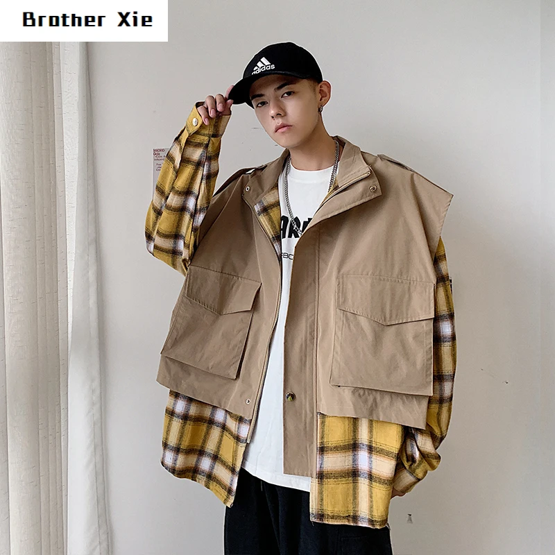 

Autumn Jacket Men Fashion Contrast Color Casual Fake Two-piece Jacket Man Streetwear Hip-hop Loose Bomber Jacket Male Clothes