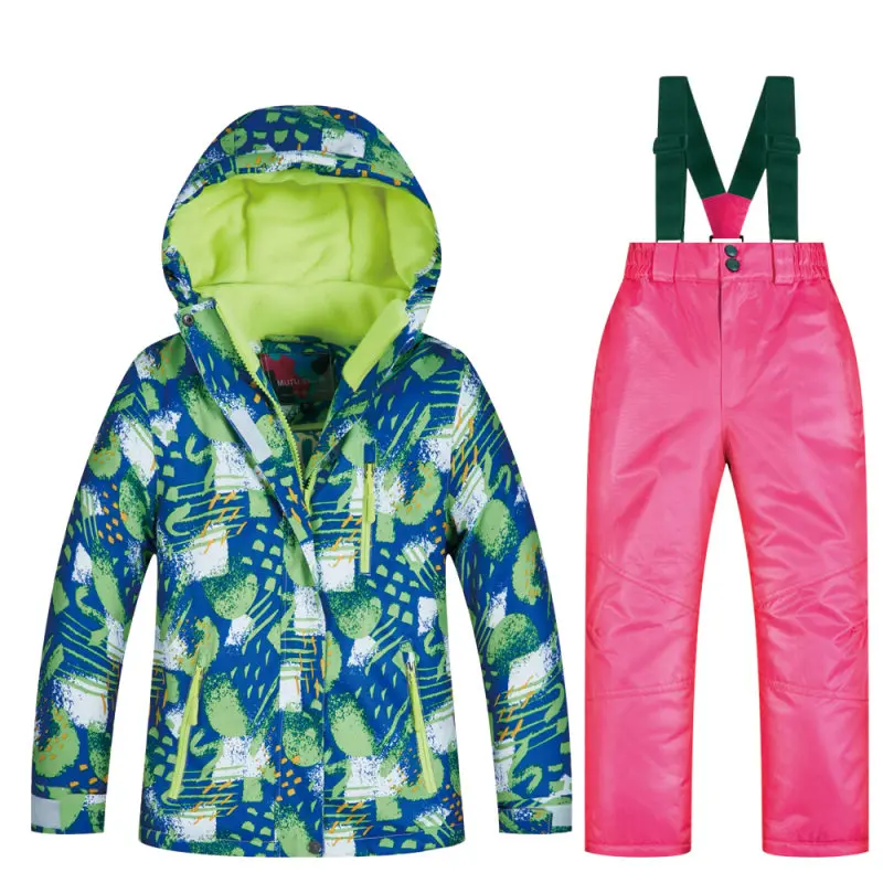 Coat and Pink Зимний комбинезон с капюшоном; детская водонепроницаемая верхняя одежда; комбинезоны; Высококачественный лыжный костюм; Детский комплект; зимняя одежда; Прямая поставка - Цвет: Coat and Pink