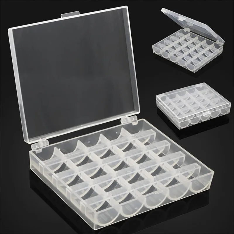 Transparent 25 Slot Sewing Bobbin Storage Box Clear Sewing Bobbins Organizer Case Holder Space Save Drop Shipping#Ju