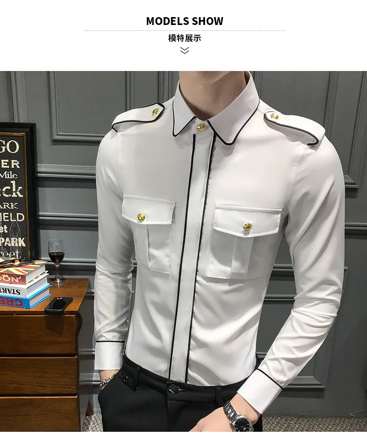 Стиль Mulit карманы белая рубашка Униформа рубашка для мужчин s Slim Fit с длинным рукавом Рабочие Рубашки для социальных мужчин