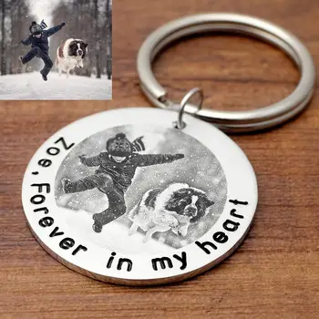 

Personalized Picture Key Chain Dog Photo Keychain Customized Pet Key Rings Engraved Key Chains Gifts for Her Dog Lover Gift
