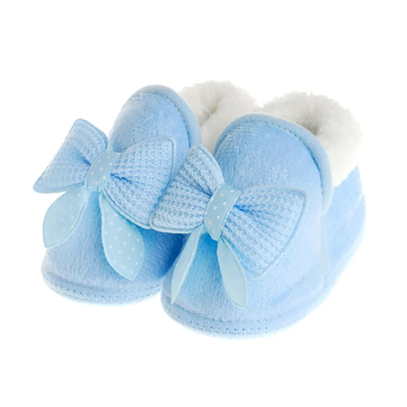 Зимняя теплая мягкая детская обувь с бантиком; хлопковая обувь; ботинки; утолщенная теплая обувь с мягкой подошвой для первых прогулок; обувь для малышей 0-12 месяцев