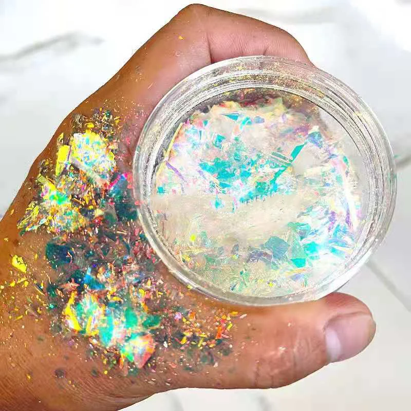 1pc Ultra-Thin Iridescent Color shift Holographic Opal Fire Nail Art Acrylic Glitter Pigment Powder Fire Opal Flakes nail powder nail glitter nail pigment nail decoration nail decorations nail flakes color shift pigment powder