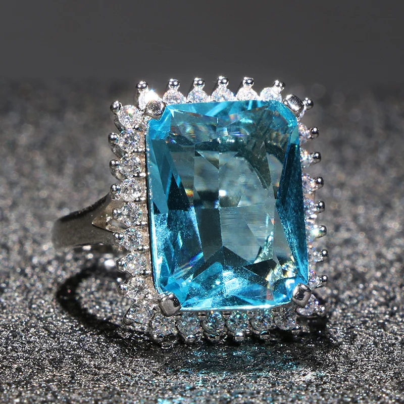 Cellacity Aquamarine Ring for Women Silver 925 Jewelry for Party Hyperbole Huge Rectangle Gemstones Size6,7,8,9,10 Party Gift silver ring silver rings gemstone ring natural stone ring