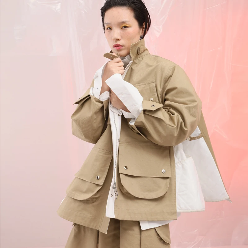 FW Collection oversized patchwork safari style women trench coat