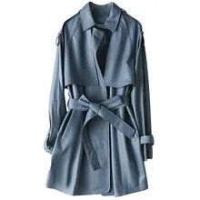 Высококачественное новое дизайнерское Женское пальто из натуральной кожи с воротником под горло женское весенне-осеннее тонкое длинное пальто из овчины