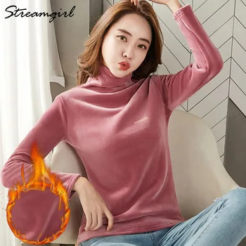 

Streamgirl Fleece Winter Long Sleeve Shirt Women Velvet Tshirt Turtleneck T Shirt Women Winter Warm Long Sleeve Tshirt Fleece