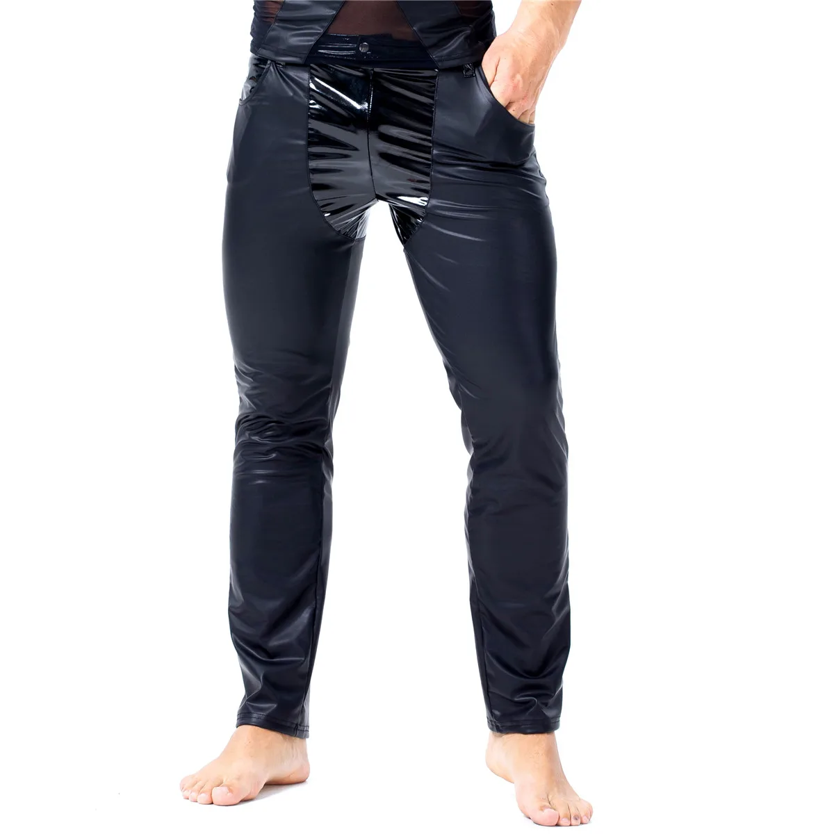Only Pant Комплект мужской одежды, сексуальные мужские майки, брюки, футболка из искусственной кожи, топы, длинные штаны, сексуальные костюмы, комплект одежды для ночного танца, клубная одежда - Цвет: Only Pant