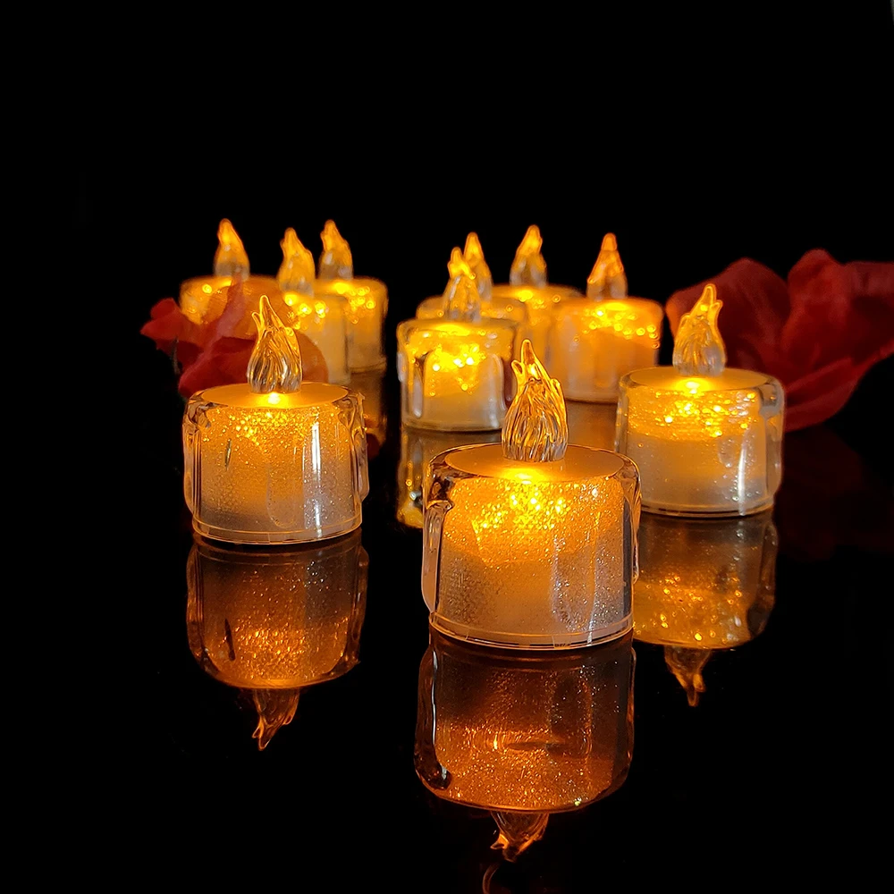 

6/12/24Pcs Yellow Flickering LED Electric Battery Powered Tealight Candles Flameless For Christmas Holiday Wedding Party