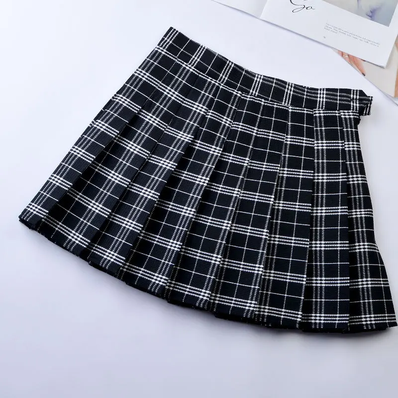 black white Школьница клетчатая юбка для женщин Микро Мини Короткие Harajuku плюс размер корейский миди твид плиссированные розовый клетчатый японские дети - Цвет: black white