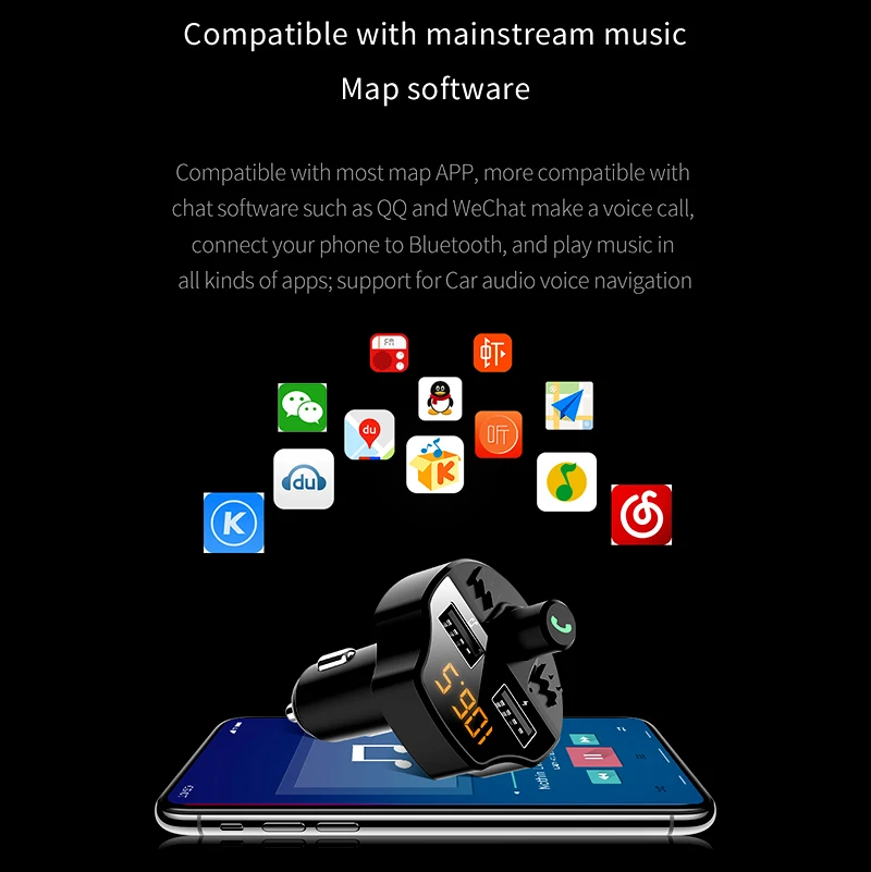 Автомобильный Fm передатчик Bluetooth 5 0 автомобильный двойной USB смарт чип T66 TF карта