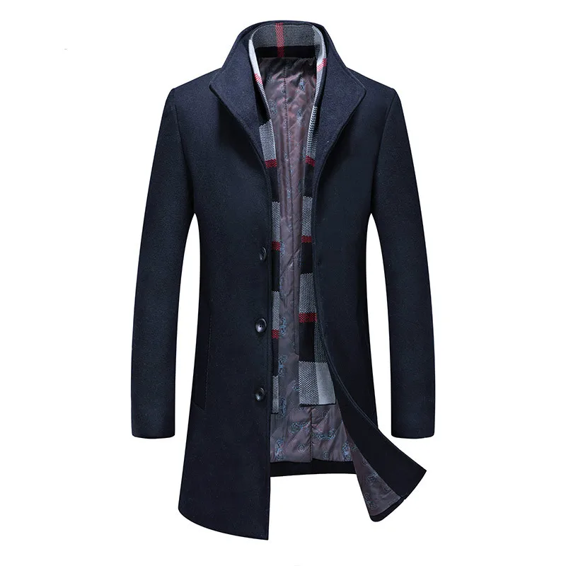 

Winter Men's Warm Wool Jackets Coats Male Casual/Business Fashion Slim Fit Jacket with Long Scarf Cashmere Windbreaker Outwears