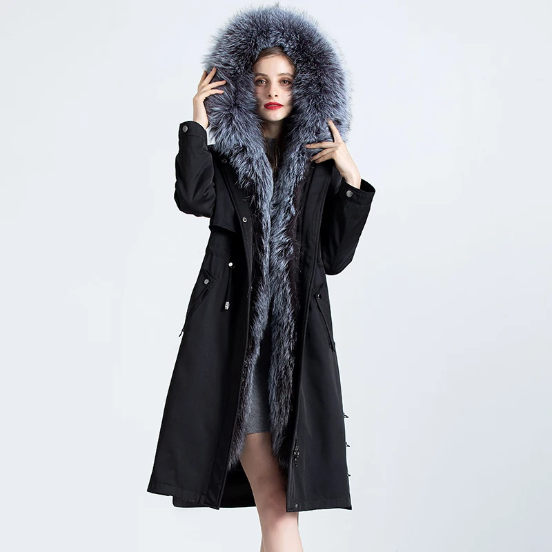

Parka Real Fur Coat Female Rabbit Fur Liner Warm Winter Coat Women Fox Fur Collar Korean Long Jacket Chaqueta Mujer MY