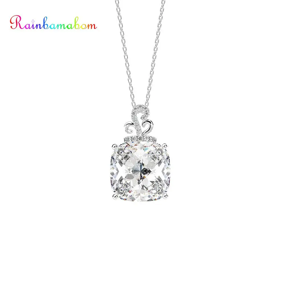

Rainbamabom Real 925 Solid Sterling Silver Created Moissanite Citrine Sapphire Gemstone Pendant Necklace Fine Jewelry Wholesale