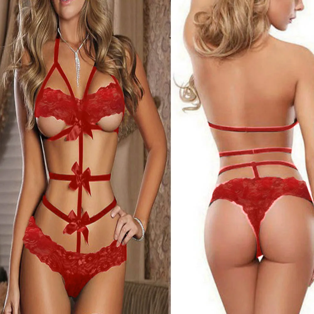 Женское Сексуальное Белье Babydoll кружевное платье с бантом Ночное Белье стринги Ночное Белье Нижнее Белье Женское Белье