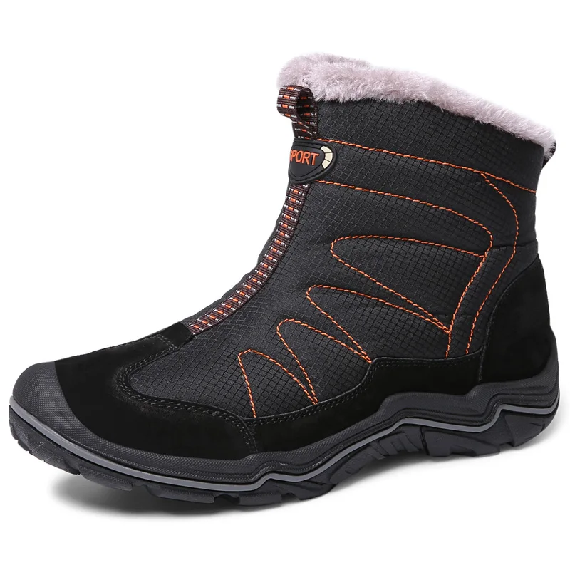 Зимние ботинки для мужчин; Плюшевые водонепроницаемые Нескользящие мужские ботинки; толстая зимняя обувь на платформе; теплая зимняя обувь; большие размеры 38-46 - Цвет: Черный