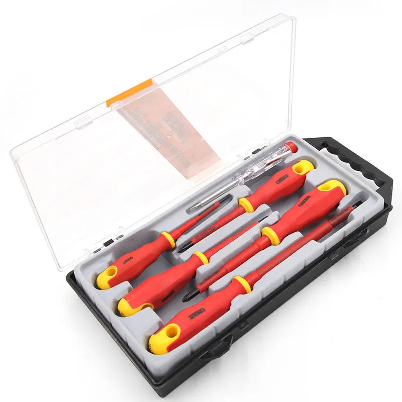 

5Pcs VDE Insulated Screwdriver Set CR-V High Voltage 1000V Red Safe Home Repair Tools