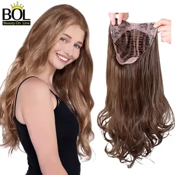 

Beauty On Line 24'' 60cm Long Wavy U Part Half Wig Swiss Rose Net for Fashion Women Synthetic Wigs 8# Color Hair Extension Clips