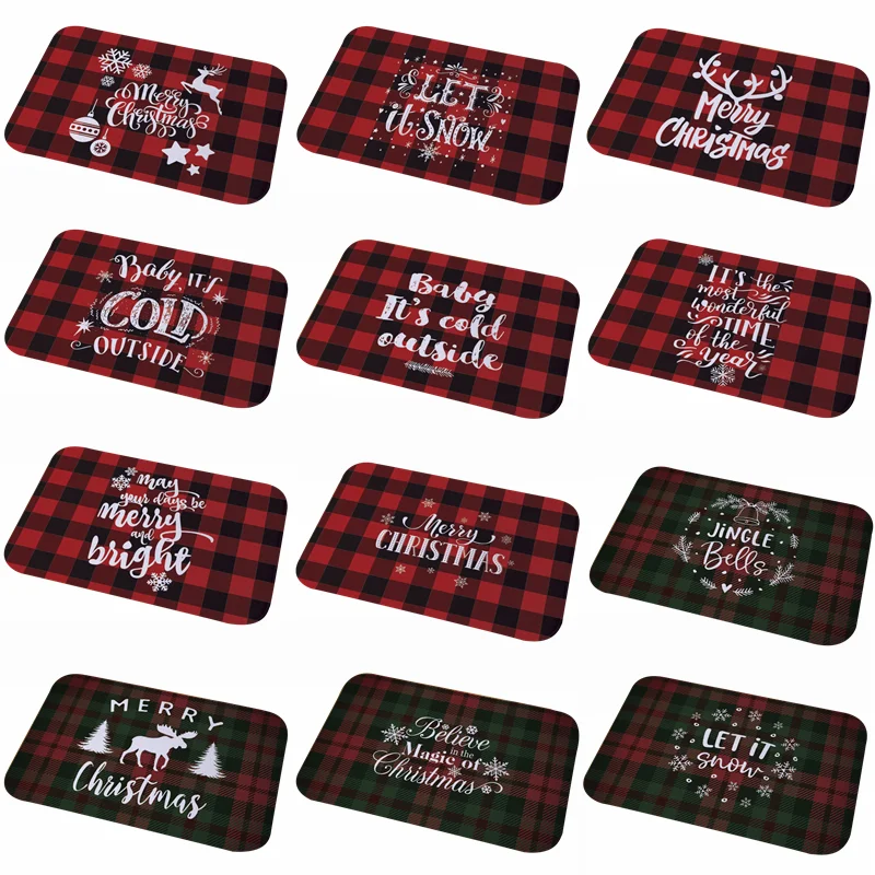 

Merry Christmas Mat Outdoor Carpet Lattice Letter Pattern Flannel Carpet Navidad Xmas Party Home Gifts 2021 New Year Decorations