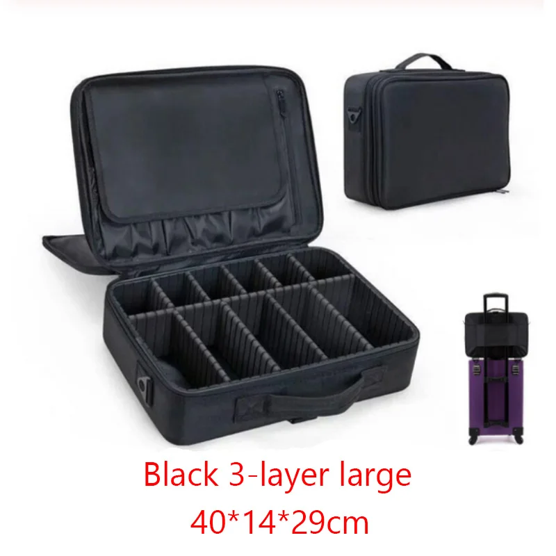 Black 3 layer large Горячая Распродажа, профессиональный органайзер для макияжа Bolso Mujer, косметический чехол, несессер, дорожная сумка для хранения, чехол для костюма, дропшиппинг, нейлон - Цвет: Black 3 layer large