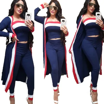 

Women's Multicolor Stitching 3 Piece Set Spring Autumn New Fashion Long Sleeve Jacket + Pants Set Solid Color Women Tracksuit