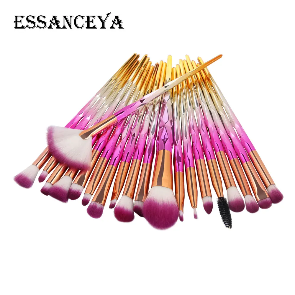 ESSANCEYA Pro, 5-20 шт., алмазные кисти для макияжа, набор, пудра, Тональная основа, румяна, тени для век, губ, косметика, красивые кисти для макияжа, инструменты - Handle Color: 20PCS