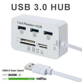 

3 Ports Card Reader Multi USB Hub Super Speed Aluminum 3 Ports USB 3.0 Hub MS SD M2 TF Memory Card Reader Adapter Cable