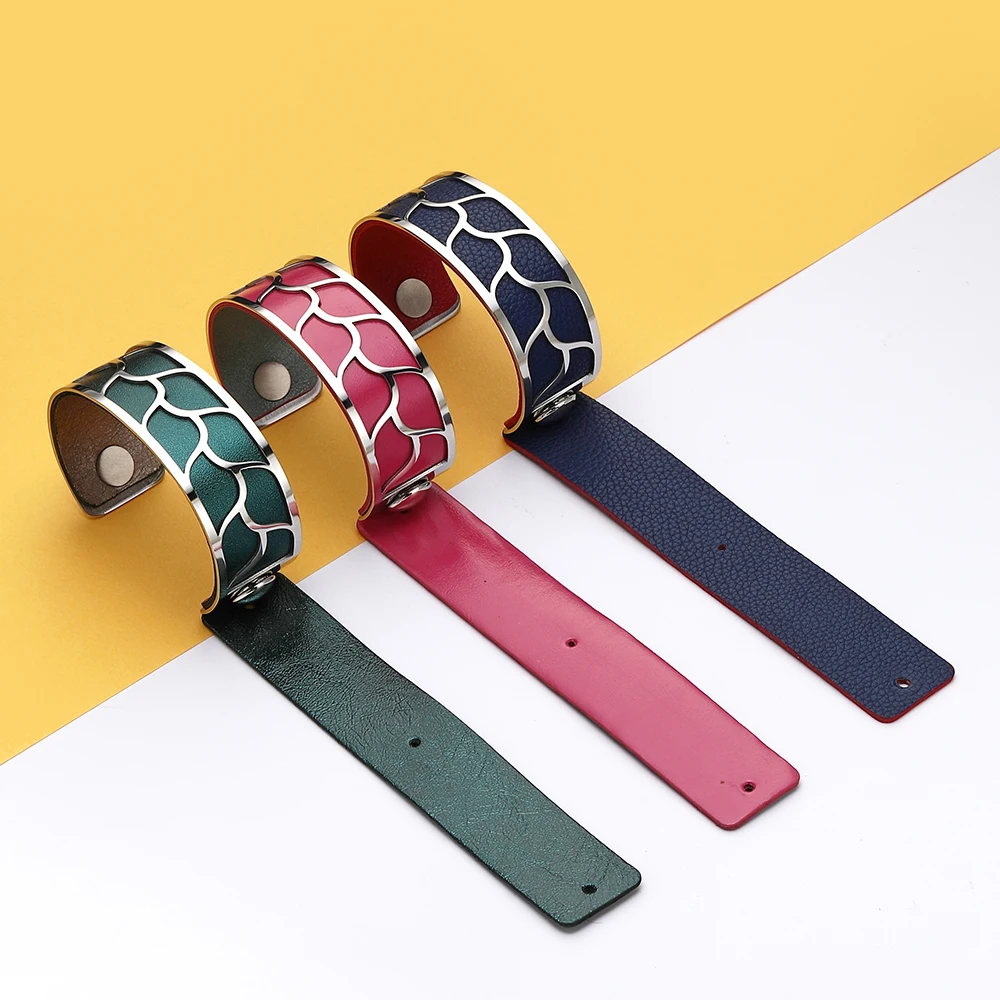 Kopen Legenstar Armband Manchette Georgette Bangle bijoux acier inoxydable femme Blad pulseira Omkeerbare Lederen Band DIY Sieraden