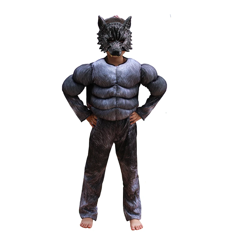 Kids Halloween Cosplay Costumes Wolf Suits Children School Performance Clothing Props Muscle Werewolf Cosplay Clothes Kids Gifts kids cosplay costume