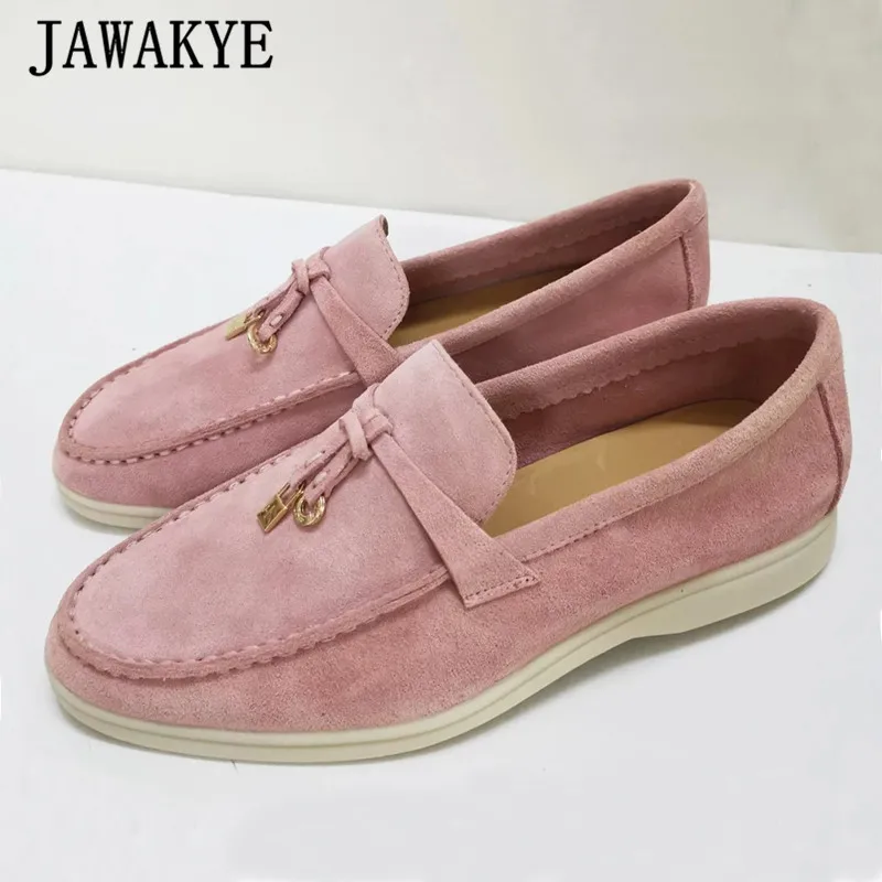 Лоферы женские замшевые без шнуровки Повседневные Удобные туфли из натуральной