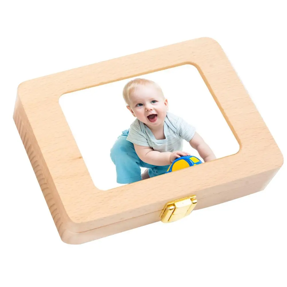 Новейшая деревянная фоторамка для волос плода, коробка с лиственным зубом, Детская английская коробка для хранения, подарок для мальчиков и девочек, подарок для ребенка