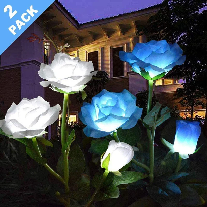 2 Pack Solar Garden Light Outdoor Solar Rose Flower Stake Light Waterproof Solar Decorative Light For Patio Pathway Courtyard outdoor cast aluminum tables and chairs courtyard garden hotel urniture terrace combination leisure metal round patio table