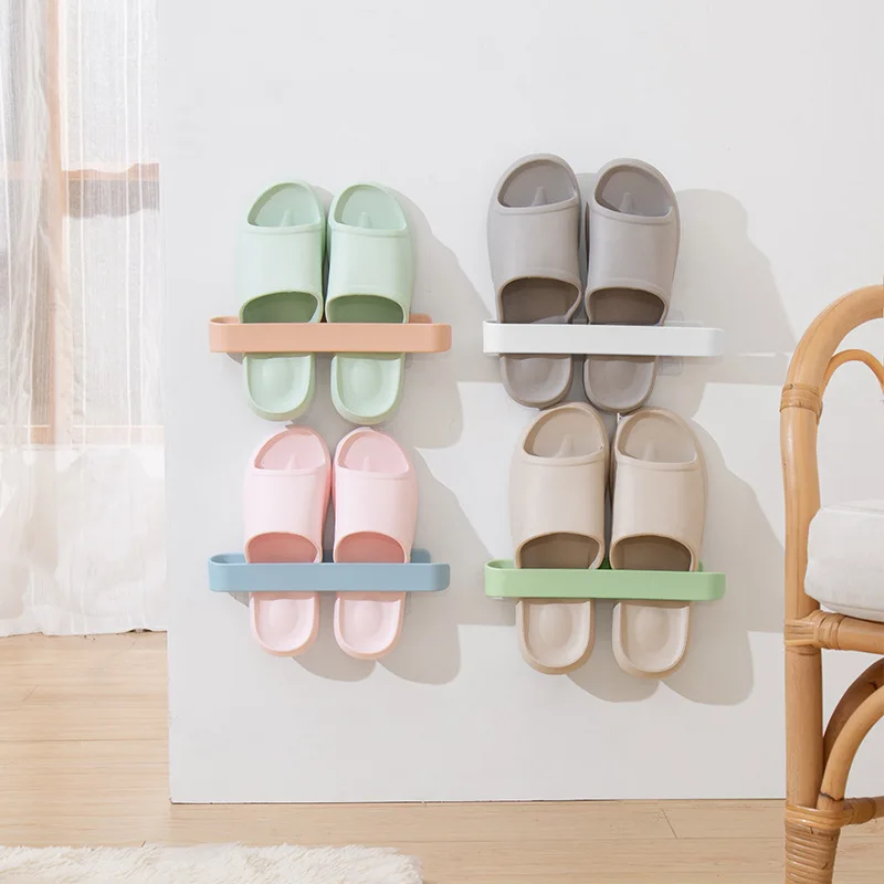 Wall Mounted Bathroom Slippers Rack Shoe Organizer Folding Hanger Self Adhesive Storage Holder Closet Cabinet Hook | Дом и сад