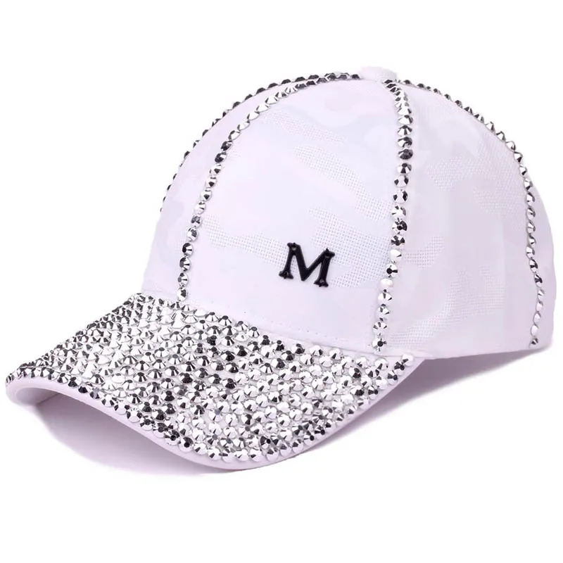 

Doitbest Rhinestone men's Baseball Cap hip hop cap M Letter Adjustable Snapback Couples Hats for lady men women