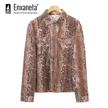 

ENXANETA Women Chic Snake Print Blouse Animal Pattern Long Sleeve Shirts Vintage Female Casual Tops Blusas 2020 Fashion Autumn