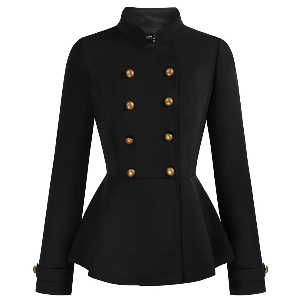 Женский пиджак с баской двубортный жакет воротником-стойкой в винтажном стиле