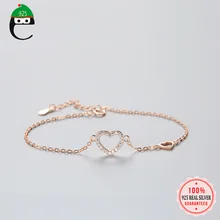 ElfoPlataSi 925 Твердые Настоящее Стерлинговое серебряное пустое сердце CZ браслет для Для женщин жена Девушки Леди тонкой Серебряные ювелирные изделия ED70