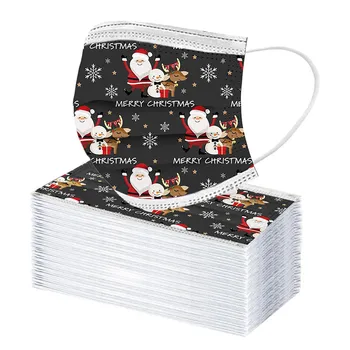 

100PC Unisex Disposable Protective Face Masks Christmas Printed Mask Adults 3-Layer Non Woven Earloops Face Cover Mondkapjes