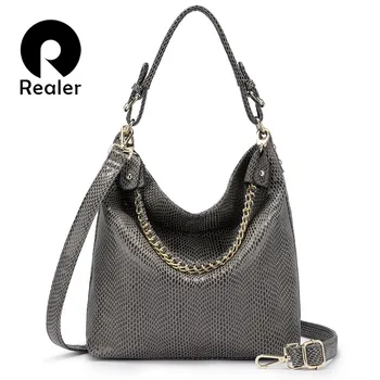

REALER women shoulder bag female Large Hobos luxury handbag with top-handle for ladies artificial leather tote with chain 2020