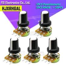 5 Sets WH148 1K 10K 20K 50K 100K 500K Ohm 15mm 3 Pin linear Taper Dreh Potentiometer Widerstand für Arduino mit AG2 Weiße kappe