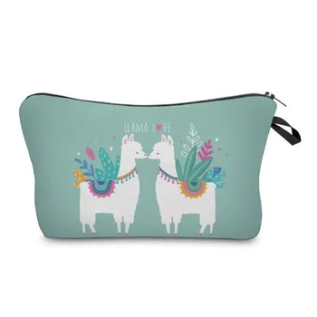 

Women Cosmetic Bag Alpaca Pattern Clutch Bag Ladies Multifunctional Travel Storage Organizer Insert Handbag Purse Female Tote
