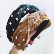 12 шт. Корейская звезда Шипованная бархатная повязка на голову для женщин головной одежда ретро Топ обруч с бантиком зимний для волос украшения