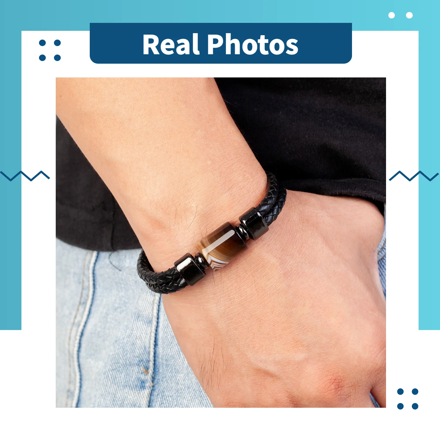 Charm Stone Bead Genuine Leather Bracelets For Men 2020 Fashion Stainless Steel Clasp Multilayer Rope Bracelet Male Jewelry Gift - Image 5