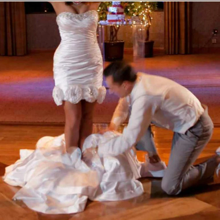 

Real Image Detachable Layered Skirt Handmade Flowers Ruched Layers Two Pieces Bridal Gown Casamento Robe De Mariee