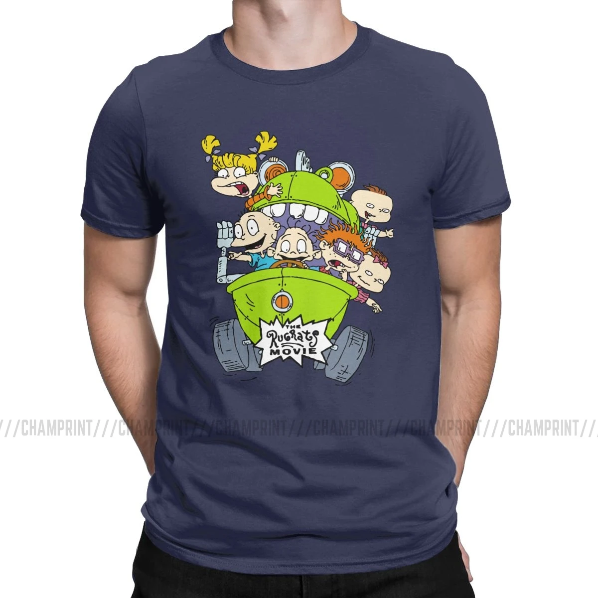 Мужские милые Мультяшные футболки Rugrats, одежда из чистого хлопка, потрясающие футболки с коротким рукавом, футболки с округлым вырезом, Новое поступление, футболки - Цвет: Тёмно-синий