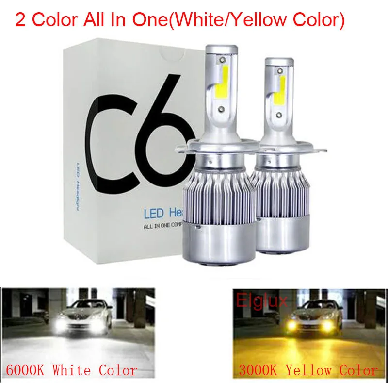 3000K 6000K 2Color Muxall супер яркие Автомобильные фары лампы H4 H7 9003 HB2 H11 светодиодный H1 H3 H8 H9 880 9005 9006 H13 9004 9007 авто фары светодиодный лампы - Испускаемый цвет: 3000K 6000K 2Color